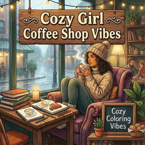 Cozy Girl Coffee Shop Vibes: Easy Bold Line Designs Of Aesthetic Cafes, Latte Art, Pastries, Book Nooks & Rainy Day Window Scenes Mindful Self-Care, S