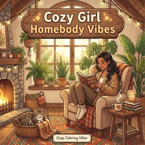 Cozy Girl Homebody Vibes: Cute Coloring Book for Adults & Teens Easy Bold Line Hygge Designs of Relaxing Home Scenes, Quiet Daily Moments & Everyday C