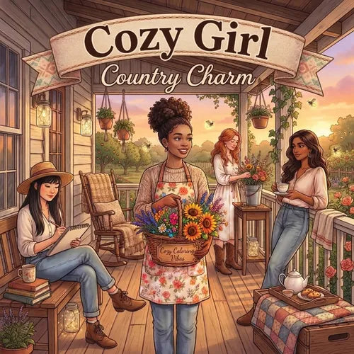 Cozy Girl Country Charm: Cute & Fun Relaxing Adult Activity Coloring Book Aesthetic Comfy Hygge Farmhouse Scenes, Daily Rustic Living, Peaceful Outdoo