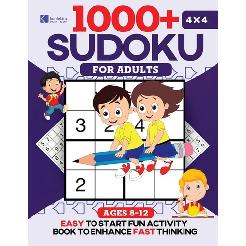 Kunlektra Brain Teaser 1000+ 4 x 4 Sudoku Puzzle Book for Kids